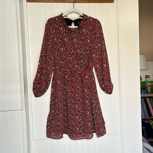 Banana Republic Red Floral Long Sleeve Dress